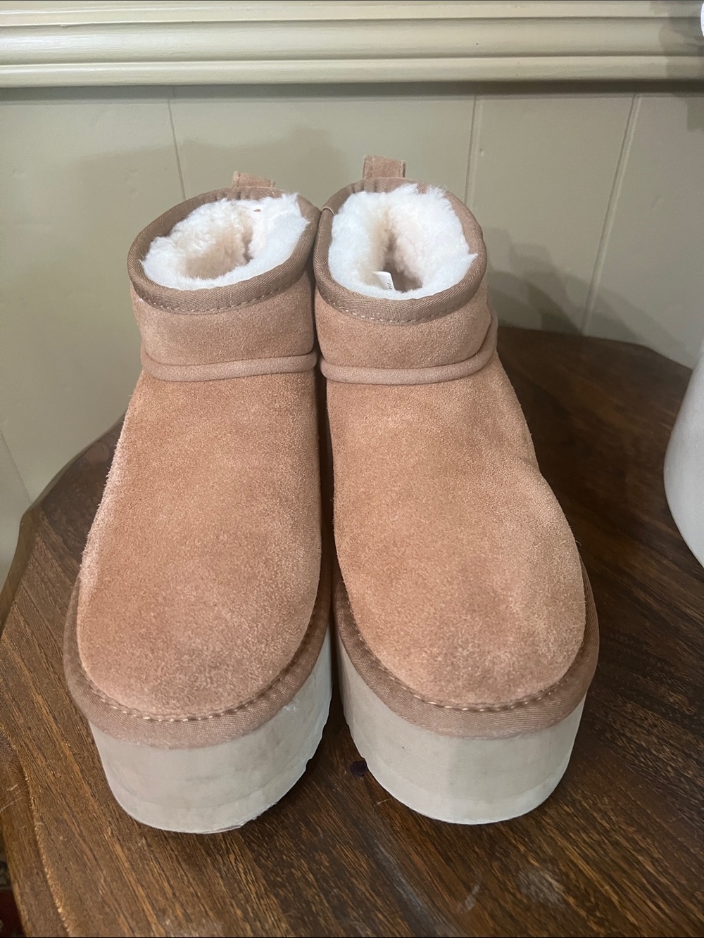 MelSyd  Australia Suede Leather Platform Shearling Booties in Chestnut Size 6
